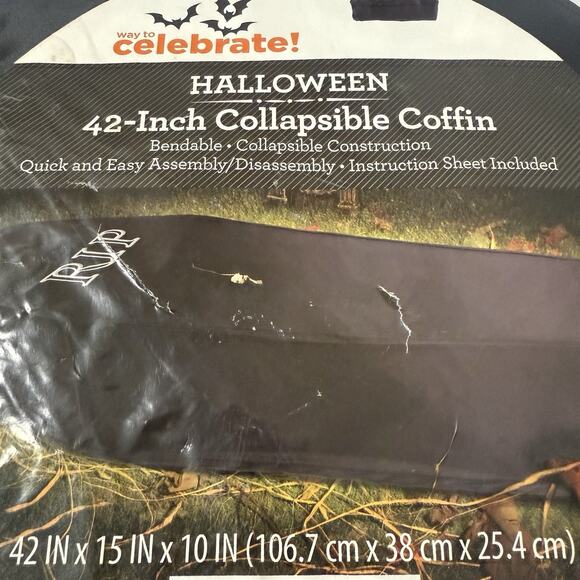 Halloween 42” Collapsible Coffin Black Yard House Decor Party Trick Or Treat - Picture 2 of 2